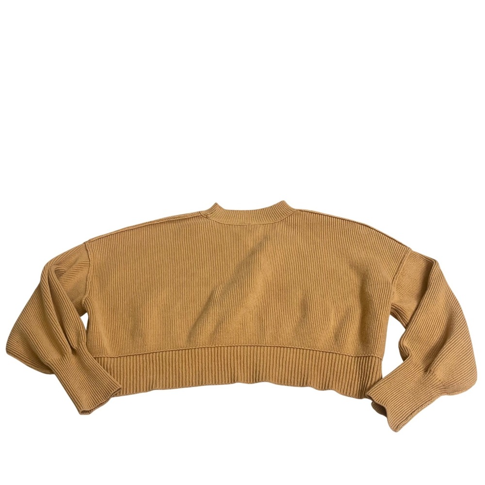 Free People Mustard Yellow Ribbed Cropped Boxy Knit Sweater Womens Small